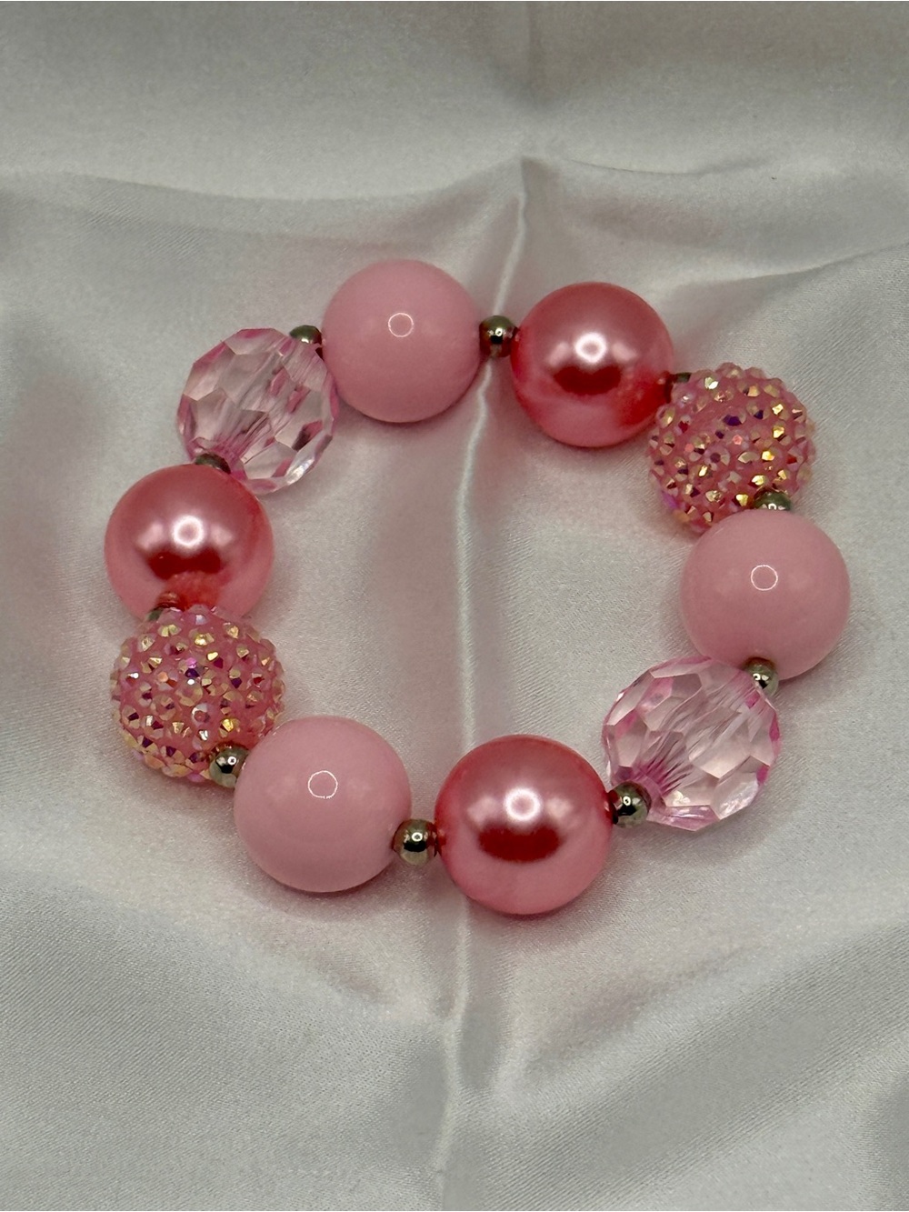 Handmade Pink Sparkle Beaded Stretch Bracelet 7.5”